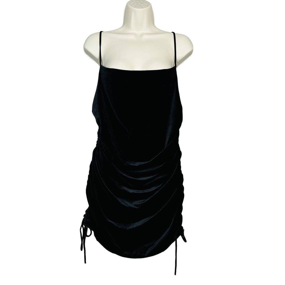 Zara Black Velvet Bodycon Wiggle Dress Mini Party Strappy - L